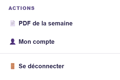 Menu éducateur avec l'action PDF de la semaine