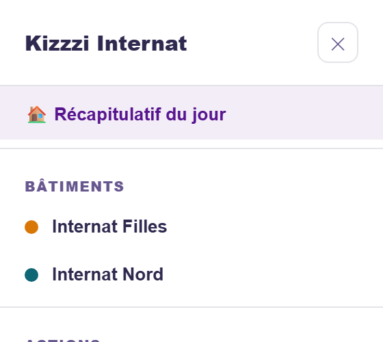 Menu restreint d'un compte éducateur